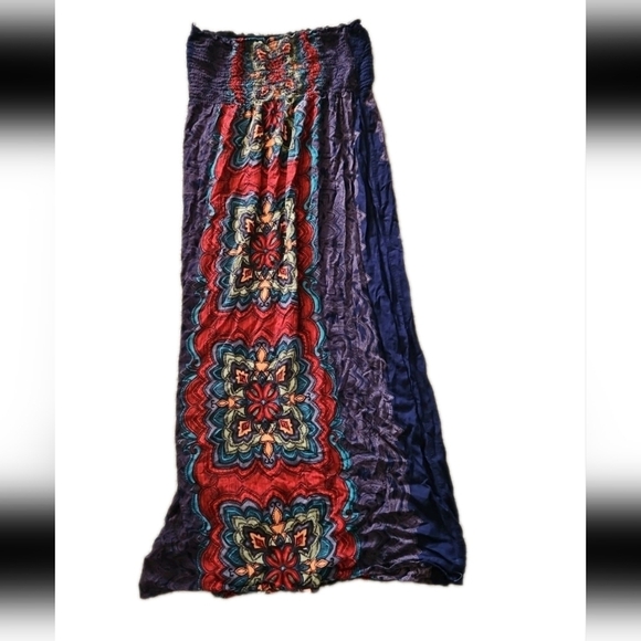 Angie Womens Floral Maxi Strapless Smocked Dress L - Picture 8 of 11